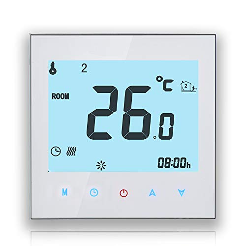 BECA 1000 Series 3/16A Pantalla táctil LCD Agua/Calefacción eléctrica/Caldera Termostato de control de programación inteligente con conexión WIFI (Calentamiento de caldera,Blanco)