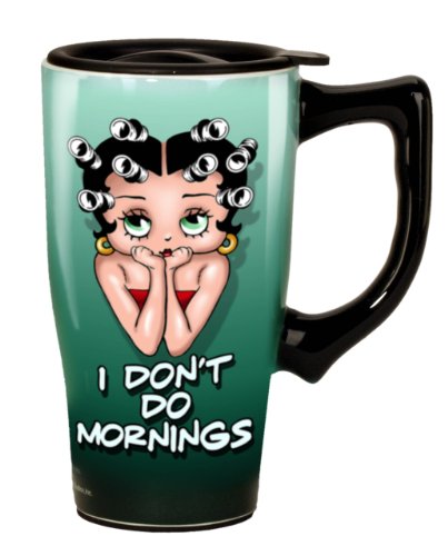 Betty Boop I Don't Do Mornings Travel Mug Vaso, cerámica, verde