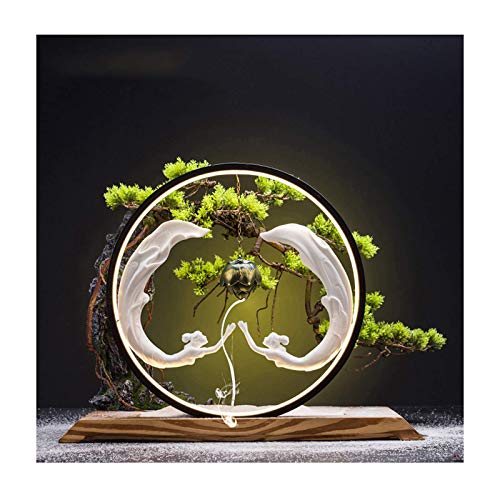 BHBXZZDB Árbol de bonsái Artificial Nuevo árbol de bonsái Artificial de Estilo Chino con Escultura de Belleza y Luces LED Simulación Creativa Bienvenido Pino Bonsai Plantas Verdes Artificiales de INT