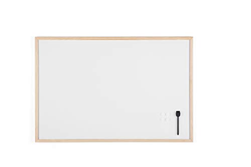 Bi-Office Budget - Pizarra blanca magnética con marco de madera de pino, 90 x 60 cm