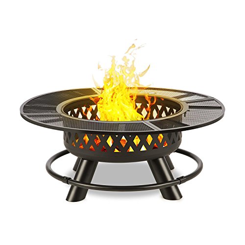 blumfeldt Rosario Brasero 3 en 1 brasero - Fogata de jardín, Parrilla de 70 cm, Grill para Patio o terraza, Mesa de 120 cm, Tablero de Mesa Acero, para carbón o leña, Atizador