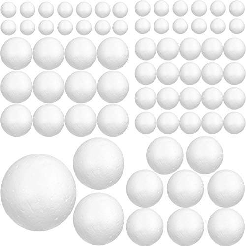 Bolas Poliestireno (88 Piezas) - Bola de Corcho 6 Tamaños Espuma Blanca para Manualidades. Proyectos Caseros y Escolares, Decoración (8cm, 6cm, 5cm, 4cm, 3cm, 2cm)