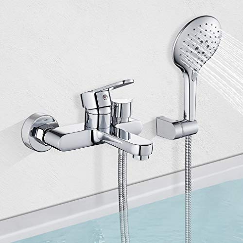 BONADE Grifo de Ducha Monomando Grifo de Bañera con Ducha de Mano de 3 Funciones Grifo para Baño Montaje en pared Grifo de Latón, Cromado