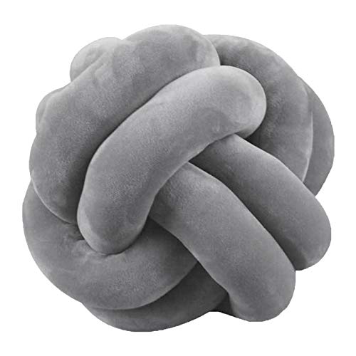 boogift Cojín de peluche, cojín nudo, cojín para la cabeza, incluye relleno, cojín nórdico, pequeño decorativo, cama de bebé, habitación de juguete, redondo, 25 cm x 25 cm (gris)