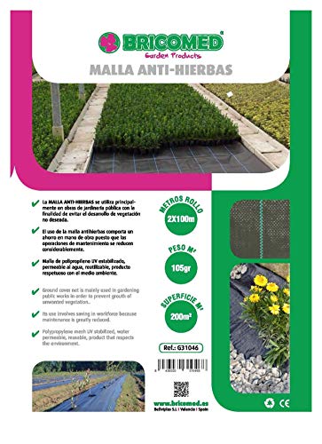 Bricomed  - Malla anti-hierba de 105 gr/m², 2 x 100 m , Negro