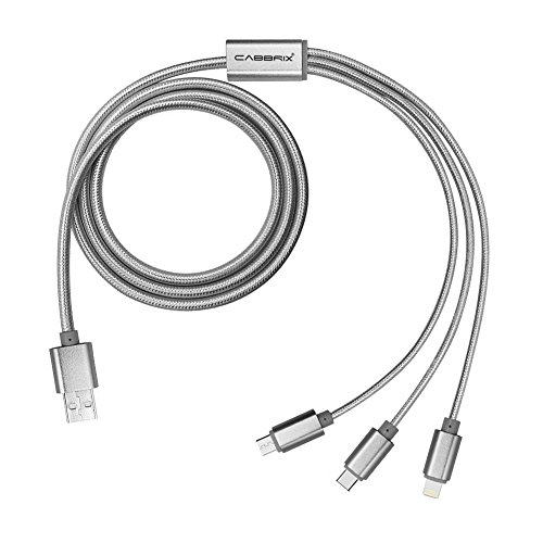 CABBRIX 3en1 Multi Cable Plata 1,5m [2-Pack] Micro USB/Phone/Tipo C Compatible con iPhone Samsung