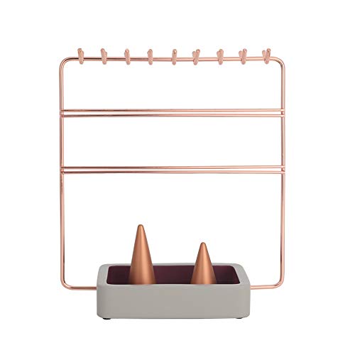 Caja de almacenamiento de joyería moderna, soporte de joyería de escritorio de hierro forjado, collar de 3 capas de metal 8.3 * 9.6in y soporte de exhibición de aretes con soporte de anillo, mármol