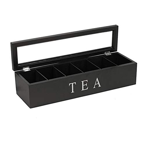 Caja de té de madera con 6 compartimentos para almacenamiento de té vintage francés con bisagras y tapa para manualidades, organizador para armarios de cocina