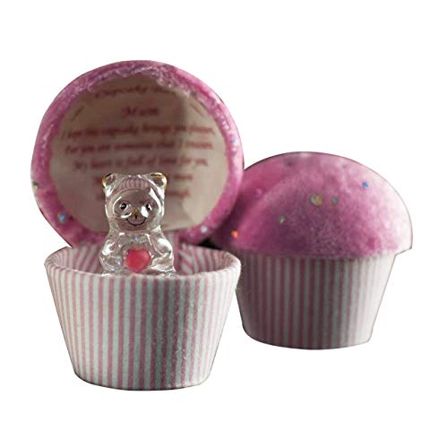 Caja en forma de cupcake con osito de peluche de cristal y poema dentro de la tapa, regalo para el Día de la Madre
