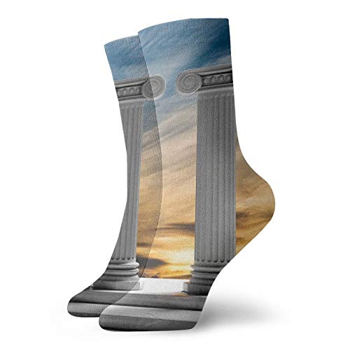 Calcetines suaves de media pantorrilla, dos columnas de mármol antiguas al atardecer nubes en el cielo, imagen digital, calcetines para hombres y mujeres