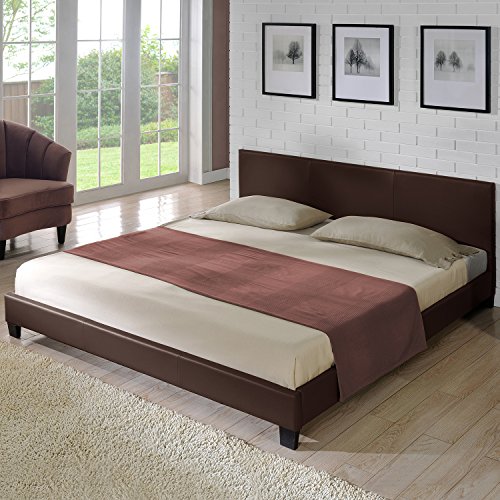 Cama Elegante tapizada en Piel sintética 180x200cm Cama Doble Cama de Matrimonio Marrón Oscuro Corium