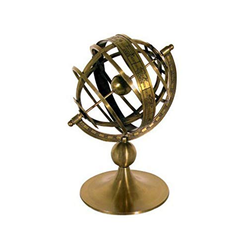 CAPRILO. Figura Decorativa de Latón Reloj Solar Esfera Armilar. Adornos y Esculturas. Decoración Hogar. Regalos Originales. 22 x 13 x 13 cm.