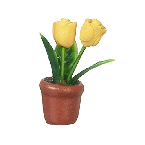 Casa de Muñecas Pequeño Amarillo Tulipán Flores Terracota Maceta Miniatura Accesorio de Jardín
