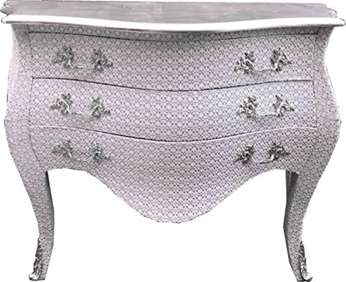 Casa Padrino Baroque Chest of Drawers White/glitterlook 120 cm with Silver Top Plate - Baroque Antique Style Furniture