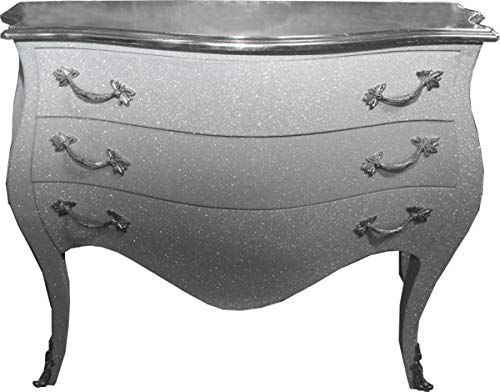 Casa Padrino Handmade Baroque Style Chest of Drawers White/Glitter Look 120cm with Silver Top Plate