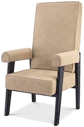 Casa Padrino sillón de Lujo de Piel Genuina con Respaldo Alto Beige/Negro 70 x 78 x A. 123 cm - Sillón de salón con Cuero Fino de búfalo - Muebles de Lujo