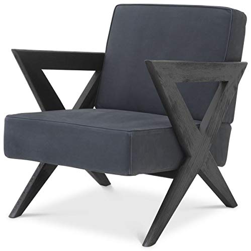 Casa Padrino sillón de Piel Genuina de Lujo Azul/Negro 63 x 79 x A. 76 cm - Sillón de salón con Cuero Fino de búfalo - Muebles de Lujo