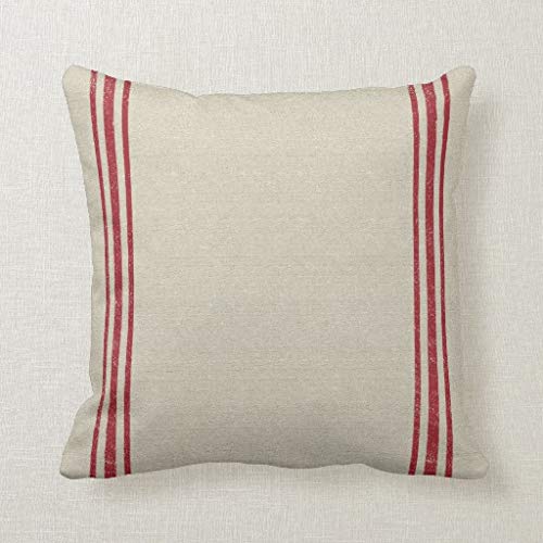 CELYCASY - Funda de almohada decorativa inspirada en la bolsa de grano de rayas rojas para sofá o dormitorio, 45,7 x 45,7 cm