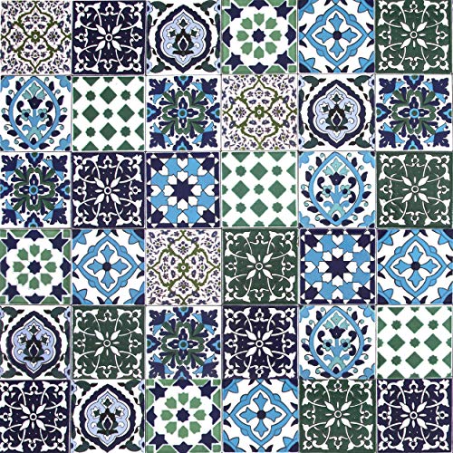 Cerames, baldosas de cerámica marroquí Muhit - 50 baldosas decorativas tunecinas orientales de 10 x 10 cm para el baño, la cocina, debajo de las escaleras. Azulejos decorativos de colores.