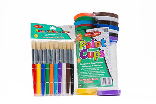 Charles Leonard Paint Cup and Stubby Brush Set, Assorted Colours, 10 Cups/Brushes per Set (73000)