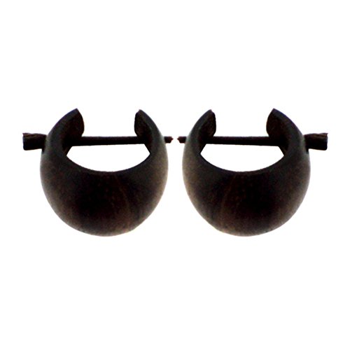 Chic-Net - Pendientes de aro de madera de color marrón oscuro, tallados a mano, madera de sono, 16 mm
