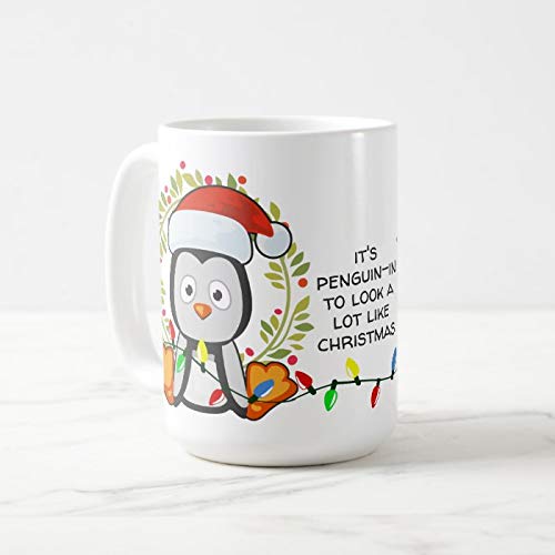 Coffee Mug, 15 Oz Mug, Tea Cup, Funny Christmas Song Pun Penguin Coffee Mug
