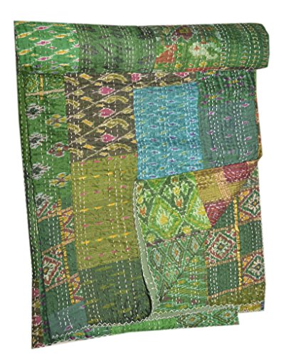 Colcha tribal asiática de seda india sari patchwork kantha colcha de cama queen reversible