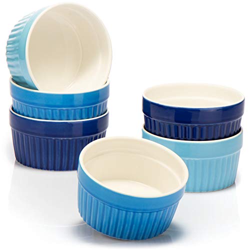 COM-FOUR® 6x Moldes para soufflé - Cuencos de cerámica para el horno - Moldes de porciones en varios tonos de azul - Cuencos de postre, 200 ml
