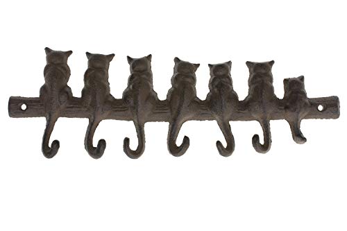 Comfify - Gancho de pared de hierro fundido de 7 gatos - Estante decorativo de gancho de pared de hierro fundido - Perchero de diseño vintage con 4 ganchos - Montado en la pared - con tornillos y anclas - Marrón