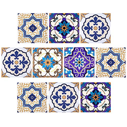 Comius Autoadhesivo Azulejos Decorativos en Vinilo, 10 Piezas 3D Diseño de Mosaico Adhesivo Impermeable para baño de Cocina DIY 20 x 20 cm (B)