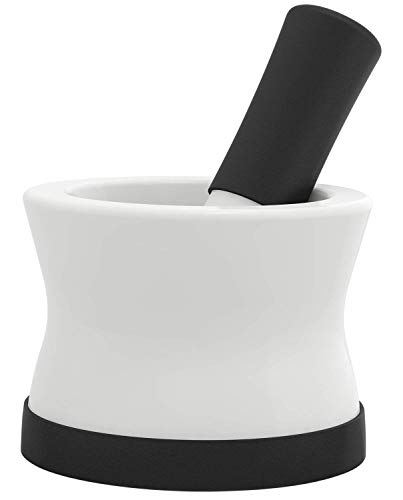 COOLER Mortero y Maja de Silicona y Porcelana EZ-Grip con Base de Silicona Desmontable Antideslizante - Nuevo DISEÑO - Apto para lavavajillas Kitchen