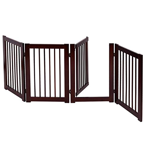 COSTWAY Barrera de Puerta de Seguridad Rejilla para Perros Mascotas Puerta Escalera Protección Plegable de Madera (203 x 76 x 1,8cm)