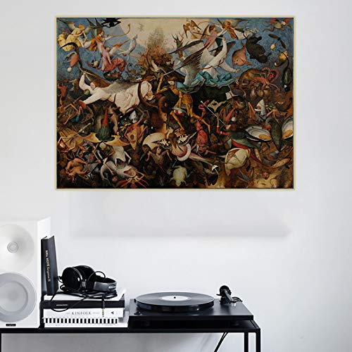 Cuadro en lienzo Bruegel Pieter 《La caída de los ángeles rebeldes》 Lienzo Pintura al óleo Obra de arte famosa Imagen Decoración interior del hogar 50x75cm Sin marco