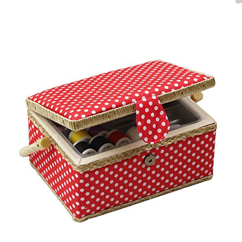 D & D caja de costura cesta organizador con accesorios, hogar caja de costura Kit de costura básicos para hogar y viaje, coser kits regalo Medium Rojo