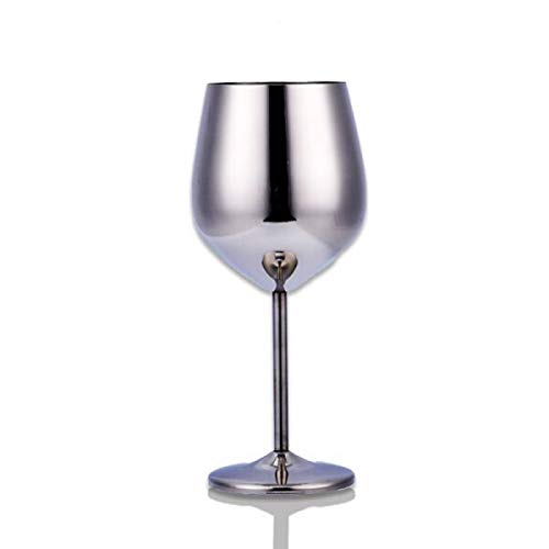 D L D Copas de vino tinto de acero inoxidable con tallo de metal a prueba de roturas, copas de vino tinto blanco, irrompibles, sin BPA, copas de zumo, bebida, champán, fiesta, barbería (plata)