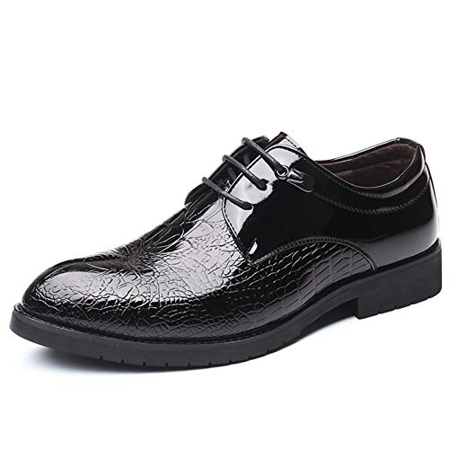 DADIJIER Oxfords Vestido Zapatos para Hombres Cocodrilo Patente Enmarcado Patente De Cuero De 3 Ojos Encaje De Cuero Grueso Tacón De Cuero Sintético Suela (Color : Negro, tamaño : 42 EU)