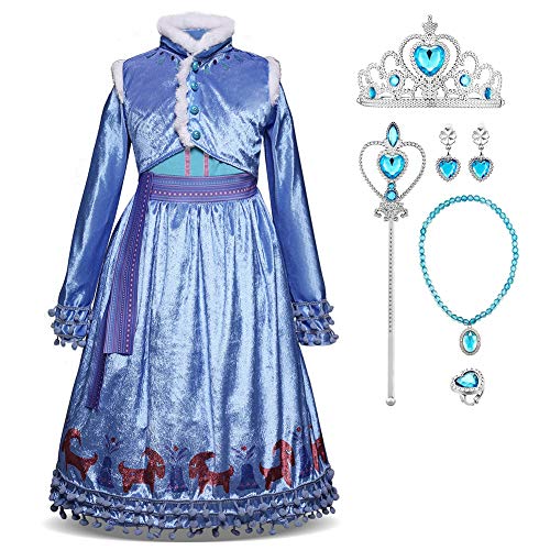 Disfraz de princesa congelada Elsa para niñas, disfraz de reina de la nieve, disfraz de carnaval para cosplay con estampado de copos de nieve, vestido de fiesta de cumpleaños