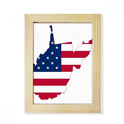 DIYthinker Virginia, EE.UU. West Mapa Stars Cortocircuitos Bandera Forma de Escritorio de Madera Marco de la Foto del Arte Pintura 6X8 Pulgadas