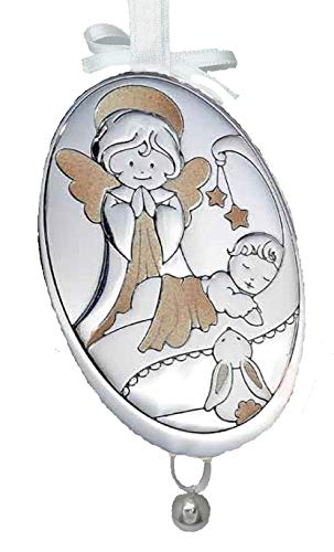 DOCOLASTRA Medallon personalizado Angel de la Guarda con niño y cascabel.Color beis y dorado.