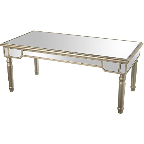 DRW Mesa de Centro Rectangular de Cristal Espejo y Madera en Grisáceo