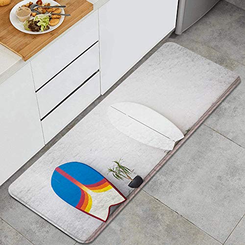 DYCBNESS alfombras de Cocina Antideslizantes Lavables,Dos Tablas de Surf en la Calle Cerca de la Pared para alquilar Alquiler,con Parte Trasera de Goma, felpudos para Interiores y Exteriores 45x120cm