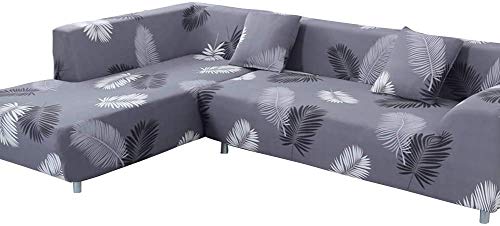 ele ELEOPTION - Funda de sofá elástica, Conjunto de 2 Fundas, para sofá de 3 Personas en Forma de L, Incluye 2 Fundas de cojín, Plumas Negro