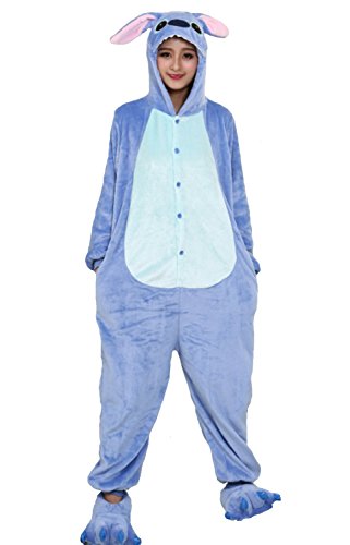 Emmarcon - Disfraz de carnaval halloween pijama cálido de animales kigurumi cosplay zoológico onesies M/altezza 160-169cm,max 80kg Stitch azzurro
