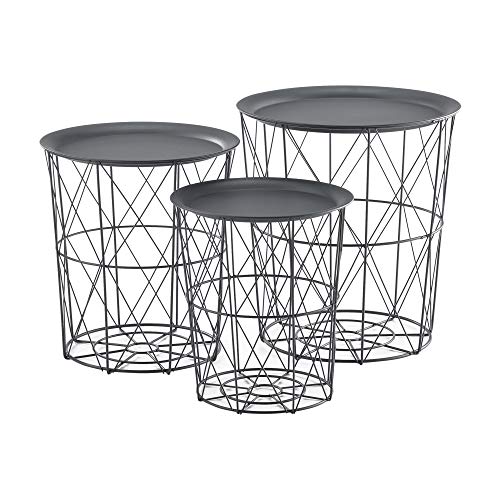 [en.casa] Set de 3X Cestas de Metal con bandejas extraíbles Mesa Baja Mesa Auxiliar para Almacenar Mesas de té y café Mesas de Centro Gris Oscuro