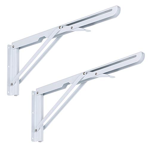 Escuadras de metal de Btsky, soportes plegables para estantes (2 piezas de color blanco)Carga máxima de aproximadamente 60 kg (juntas y tornillos no incluidos).