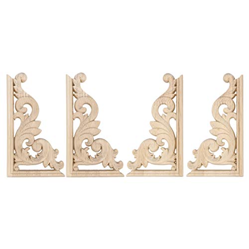 EXCEART Apliques de madera incrustada ornamental tallada muebles antiguos decoración puertas pared onlay aplique 4 piezas