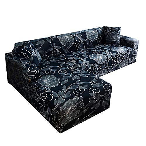 Exuberanter Funda De Sofa En Forma De L Elastica, Funda De Sofa Chaise Longue Brazo Derecho Elastica 2 Piezas Funda Elástica para Sofá De Poliéster Y Spandex, 150 x 195 cm (A - Doble Bloque * 2)