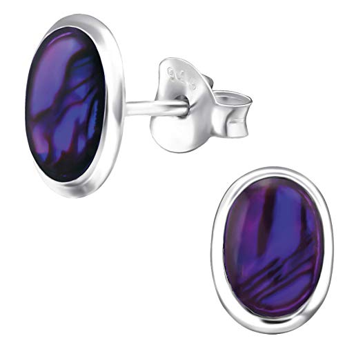 EYS JEWELRY® Pendientes para señora óvalo 9 x 6 mm Abulón Paua plata de ley 925 violeta-púrpura con la caja Pendientes mujer