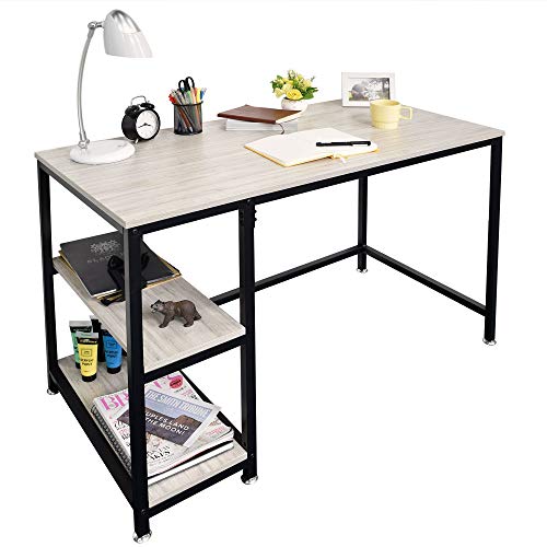 Ezigoo Mesa de Ordenador Gris, estación de Trabajo para Trabajar Desde casa con 2 estantes, Mesa para PC y portátil, Escritorio, Mesa de Estudio con Patas de Metal de Estilo Industrial