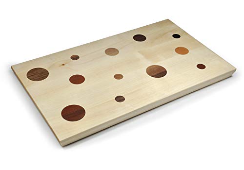 feel wood Tabla de cortar de 33 x 19 x 2 cm, tabla de cortar de madera de arce, maciza, barnizada, con 12 inserciones de diferentes maderas, tabla de desayuno, fabricada en Alemania (DOTS12)